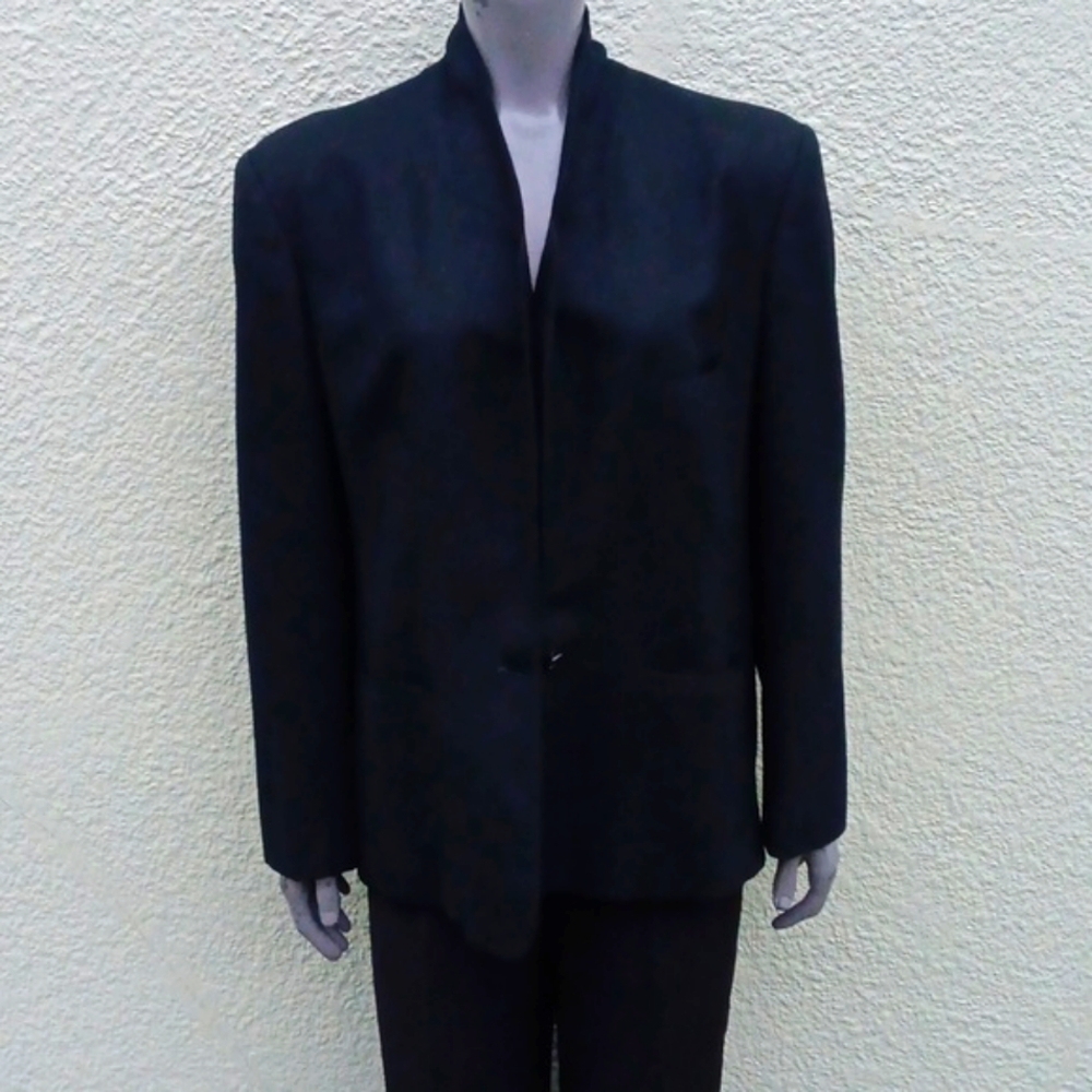 EVAN PICONE (USA) LADIES VINTAGE PURE WOOL (1) BUTTON BLACK LUXURY BLAZER